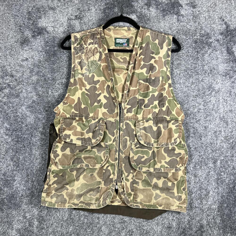 Saftbak Vest Mens One Size Vintage Duck Camo Made in USA Military Full Zip